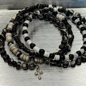 Whimsigoth 34" Wrap Beaded Necklace or Bracelet Stretch Memory Wire Cross Charm